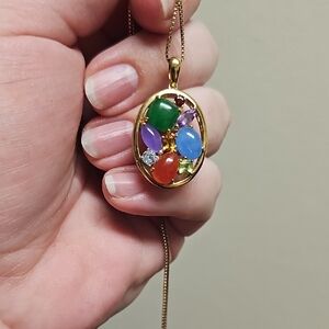 Vintage Multicolor Gemstone Pendant Necklace